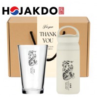 한국전통 K컬쳐 샤이닝 글라스컵 호작도 데이오프 텀블러 350ml 선물세트