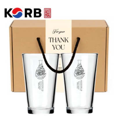 한국전통 K컬쳐 조선 백자청화 샤이닝 글라스컵 480ml 2P 선물세트