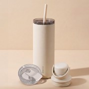 뉴에이커 보온보냉 3in1 항균 세라믹 텀블러 600ml 세트 빨대 뚜껑 손잡이