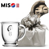 한국전통 K컬쳐 얼굴무늬수막새 신라의미소 클래식 글라스 머그컵 440ml (보자기 포장)