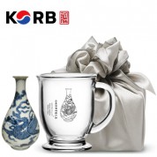한국전통 K컬쳐 조선 백자청화  클래식 글라스 머그컵 440ml (보자기 포장)
