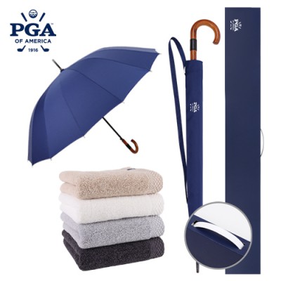 PGA 16K 장인의손길 원목손잡이 장우산,호텔스페셜180타올세트