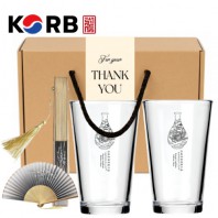 한국전통 K컬쳐 조선 백자청화 샤이닝 글라스컵 480ml 실크부채 기프팅