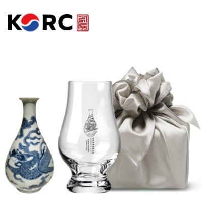 한국전통 K컬쳐 조선 백자청화 위스키잔 노징글라스 양주 니트잔 170ml (보자기 포장)