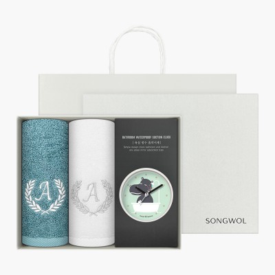 [송월타올] 타올시계선물세트(에이스150g 2p + 욕실시계 1p)+쇼핑백