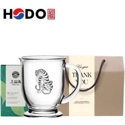 한국전통 K컬쳐 호랑이 맹호도 글라스 머그컵 440ml 오설록 기프팅