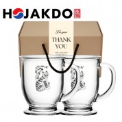한국전통 K컬쳐 까치와호랑이 호작도 클래식 글라스 머그컵 440ml 2P 선물세트