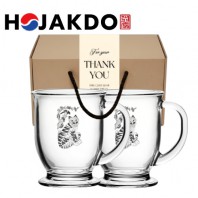 한국전통 K컬쳐 까치와호랑이 호작도 클래식 글라스 머그컵 440ml 2P 선물세트