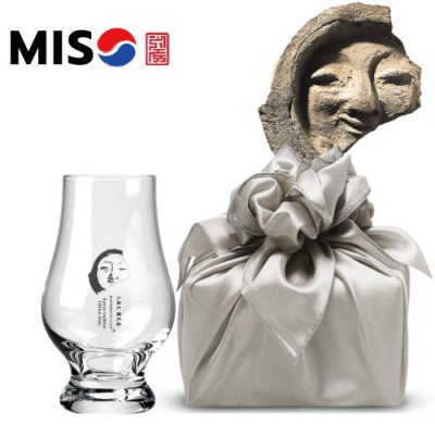 한국전통 K컬쳐 얼굴무늬수막새 신라의미소 위스키잔 노징글라스 양주 니트잔 170ml (보자기 포장)