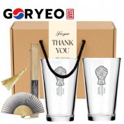 한국전통 K컬쳐 고려청자 샤이닝 글라스컵 480ml 실크부채 기프팅