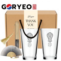 한국전통 K컬쳐 고려청자 샤이닝 글라스컵 480ml 실크부채 기프팅
