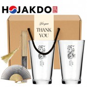 한국전통 K컬쳐 까치와호랑이 호작도 샤이닝 글라스컵 480ml 실크부채 기프팅
