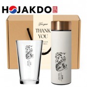 한국전통 K컬쳐 샤이닝 글라스컵 호작도 데일리 텀블러 440ml 선물세트