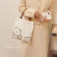 로페리아 러블리 베어 화이트 캔버스 에코백(0217028)