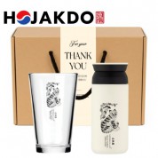 한국전통 K컬쳐 샤이닝 글라스컵 호작도 트레블 텀블러 350ml 선물세트